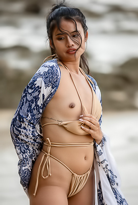 Asian Girl Bua In Golden Mini Bikini