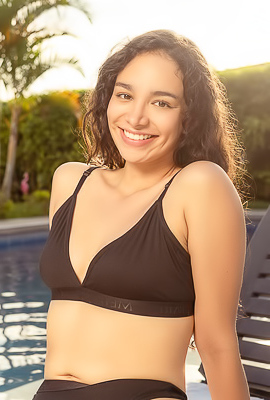 Saray Bound Latina Brunette Basks In The Sun’s Golden Glow