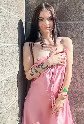 Vixen Hikes Her Pink Slip Dress Up And Plays With Herself On A Fallen Tree