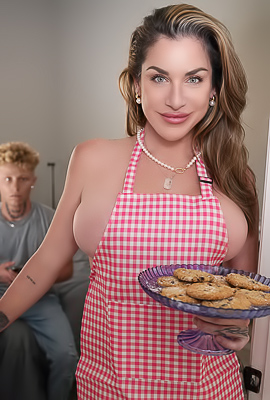 >Kayla Paige teases Parker with her apron hem, legs glistening as she rides him reigning